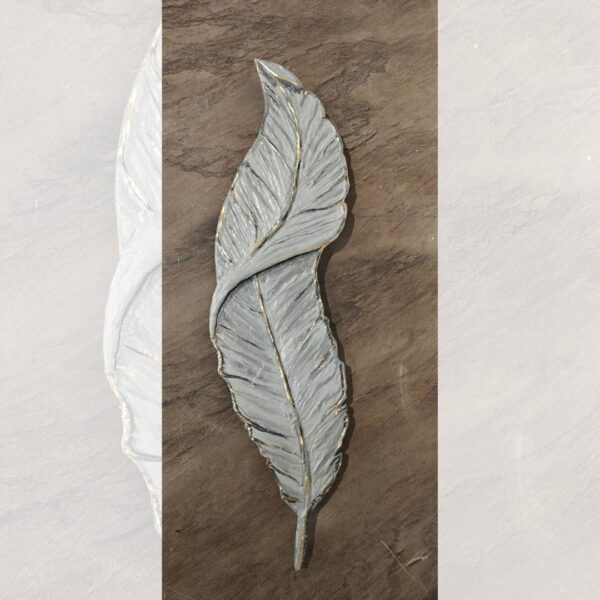 Elegant Handcrafted Leaf Wall Art – Grey with Gold Accents - Image 6