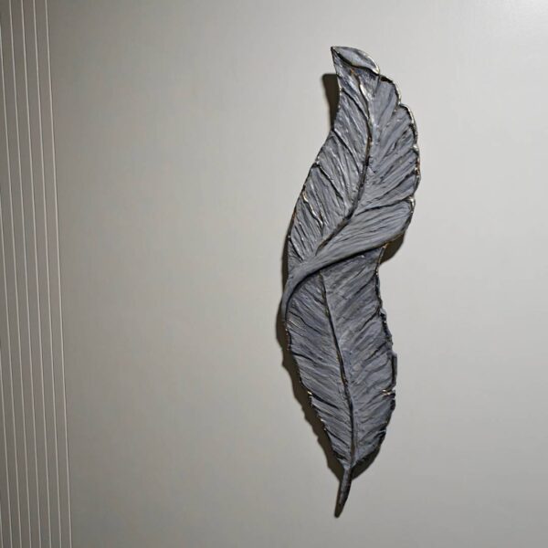 Elegant Handcrafted Leaf Wall Art – Grey with Gold Accents - Image 5