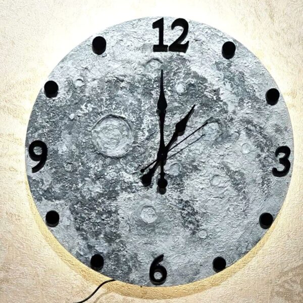 Handcrafted Moon Surface Wall Clock with LED Backlight