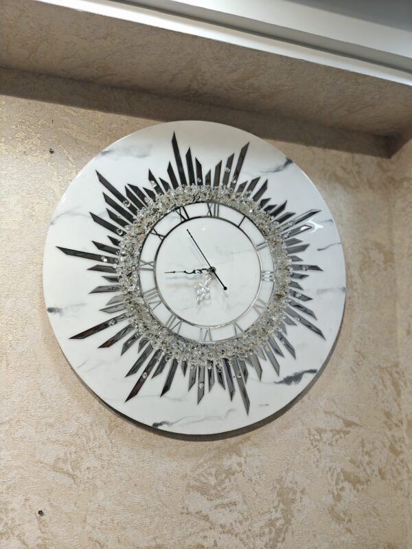 Elegant Resin Wall Clock with Sunburst Design and Crystalline Accents - Image 3