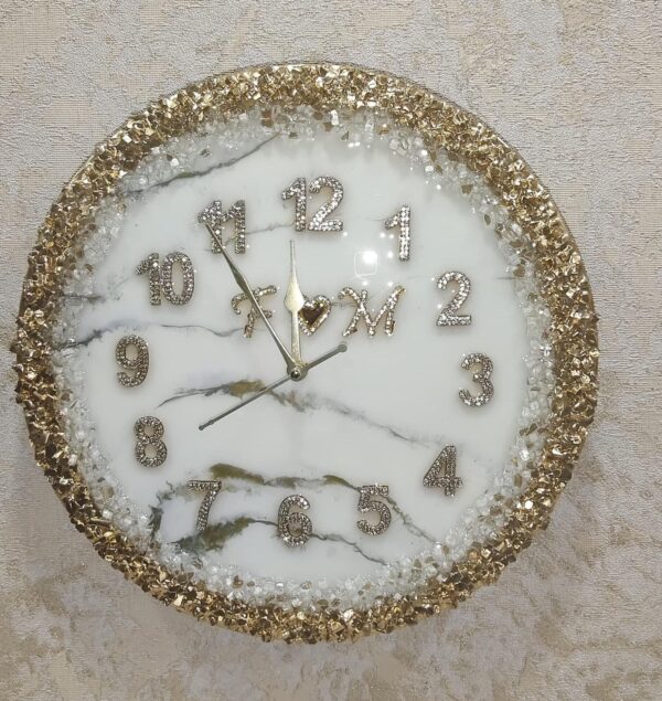 Resin Clock with beautiful gold and crystal-like numbers